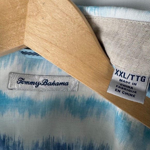 Tommy Bahama Men XXL Linen Long Sleeve Button Up Shirt Blue Stripe Contrast Cuff - Picture 4 of 10